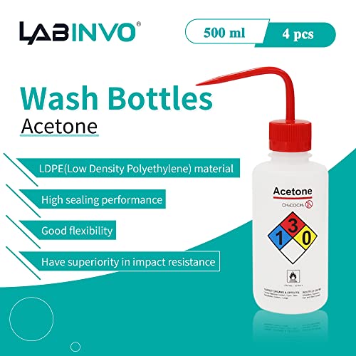 Labinvo 4Pcs Of Acetone Wash Bottles, Vol.500Ml (17Oz), Narrow Mouth, Self-Venting Safety Wash Bottles, Ldpe Material, In-Wba500 #TOP1
