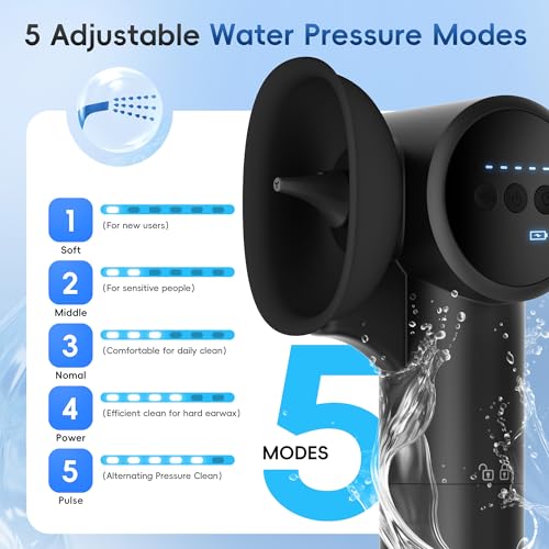Miniatura 5 de Medcodes Kit De Eliminación De Cerumen Eléctrico De Secado Suave, 5 Modos De Presión De Agua, Limpiador De Oídos Seguro Con Diseño De Doble Recipiente