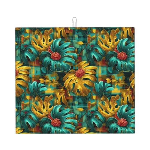 Tropical Colorful Leaves Print Tappetino Scolastoviglie Tappetini Asciugatura Rapida Tappetino Scolapiatti Per Caffettiera Cucine Piani 46X61Cm