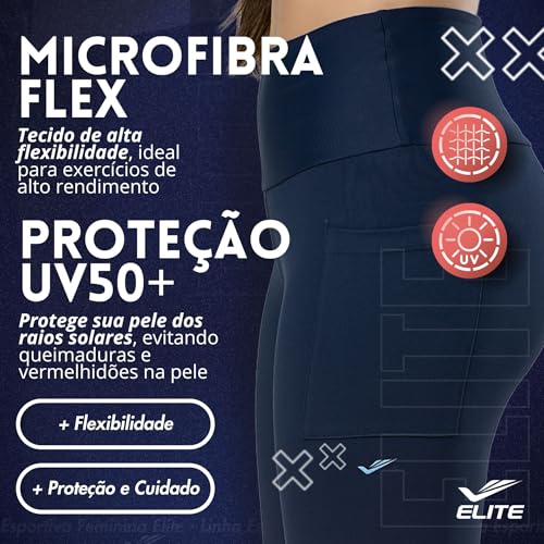 ELITE Legging Academia com Bolso Zero Transparência Cintura Alta Proteção UV 50+ Microfibra Poliamid