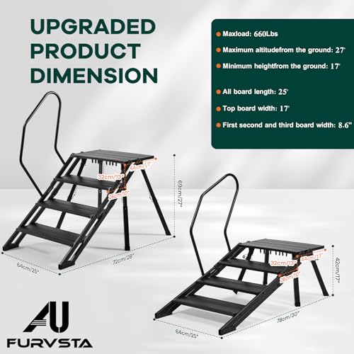 RV Steps Foldable, Aluminum Portable 4 Step Camper Steps with Handrail Adjustable Height with Non Slip Feets for 5th Wheel RV, Travel Trailer, Home, Camper, Spa, Hot Tub Steps, and Porch