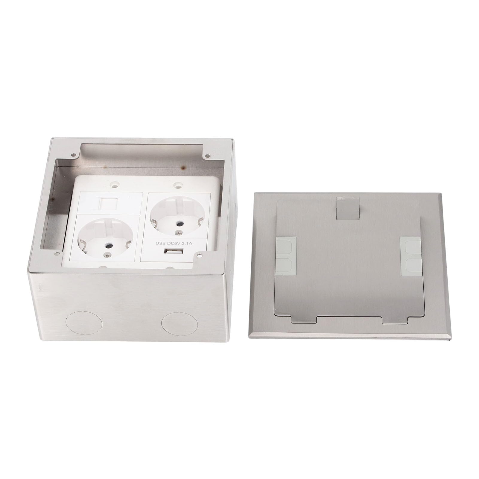 KUIDAMOS Presa da Pavimento da Incasso Scatola di Alimentazione Premium in Acciaio Inossidabile per Ufficio, Hotel, Scuola, Centro Commerciale 2500 W 16 A 2 Prese USB Porta Computer Presa da Pavimento
