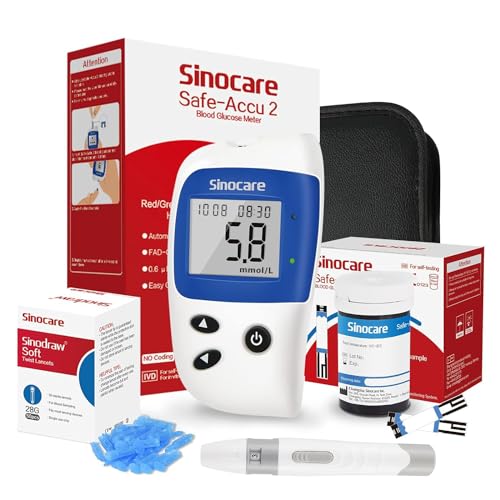 sinocare Blood Glucose Meter/Blood Sugar Monitor Safe-Accu2 /Blood Sugar Test Kit with Test Strips x 50 & Case for UK Diabetics -in mmol/L