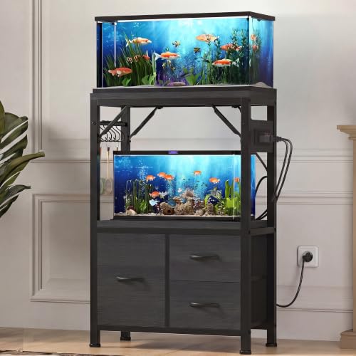 Image of Heybly 5-10Gal Fish Tank Stand with Drawer, Power Outlet,200lbs HAS002SBK-1