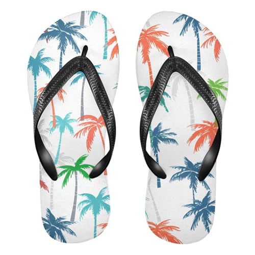 Colorful Coconut Palms White Flip Flops for Beach Thong Sandals Anti-slip Lightweight Shower Shoes for Summer Swim Travel