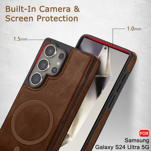 Image of TheGiftKart Genuine Leather Finish Back Cover Case for Samsung Galaxy S24 Ultra 5G | Raised Edges for Camera & Screen Protection | Shockproof Stunning Minimalist Design (MagSafe Compatible, Black)