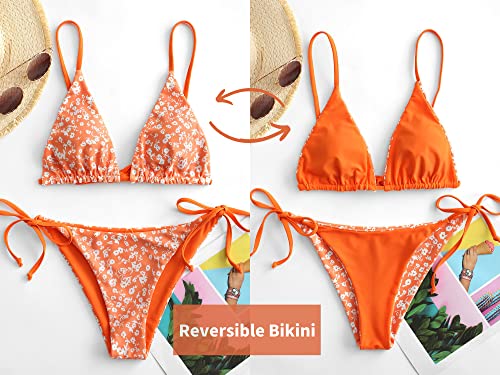Image of ZAFUL Women's Triangle Bikini Floral String Bikini Set Two Piece Swimsuit Bathing Suits