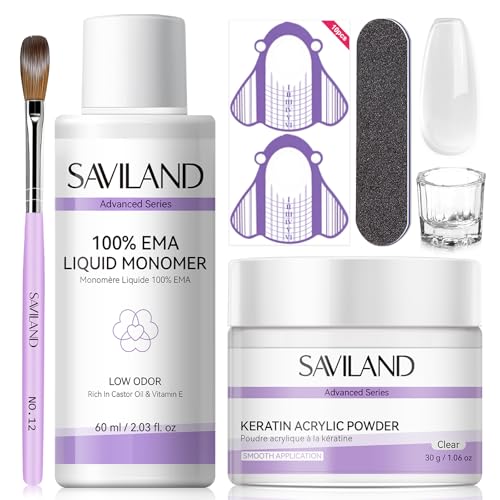 SAVILAND Kit Acrylique Ongles pour Débutants : 30 g Poudre Acrylique Cliar, 60 ml Liquide Acrylic, Kit Pinceau Acrylic et Accessoires pour Rallonger et...