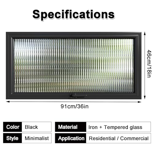 Ventana rectangular de metal negro con cristal templado giratorio para ventilación de baños 6