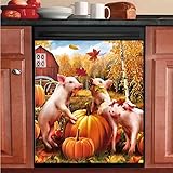 GadgetsTalk Dishwasher Magnet Cover 23'Wx26'H Farm Pigs Pumpkin, Farmhouse Kitchen Dishwasher Cover Magnetic Appliance Covers Door Stickers, Fall Decorations for Kitchen Home Cabinet Decals