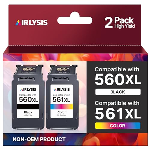 AIRLYSIS 560 561 XL Remplacement pour Cartouche Canon 560 561 XL pour Encre Canon 560 pour Canon Pixma TS5350 TS5350i TS5350a TS7450a TS7450i TS5351a TS5351i TS7451i TS5352a(1 Noir, 1 Couleur)