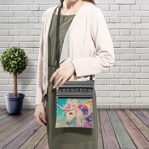 Colorful Unicorn Messenger Bag Small Ethnic Pattern Printed Adjustable Strap Crossbody Zipper Bag Colorful Unicorn Phone Bag Wallet Cute Shoulder Handbag for Women3