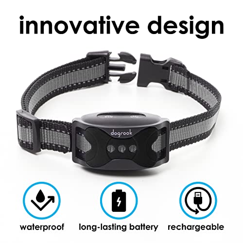 Dogrook Dog Bark Collar - Rechargeable Smart Anti Barking Collar For Dogs - Waterproof No Shock Bark Collar For Small/Medium/Large Dogs - Anti Bark Collar For Dogs With 5 Sensitivity Levels #TOP4