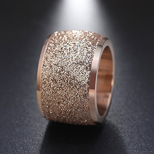 Inreng Women's Stainless Steel Ring Shiny Sequins Pave Sandblast Wide Wedding Band Rose Gold Size 8 #TOP1