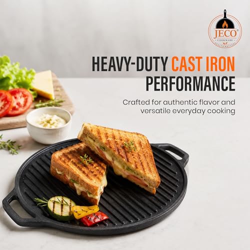 Image of Cast Iron 2-in-1 Dosa Tawa | Pre-Seasoned Non-Stick Iron Grill Tawa | Heavy Duty Non-Toxic Cookware | Even Heat Distribution | Gas Stove & Induction Compatible, Black, 30cm, 2.8kg