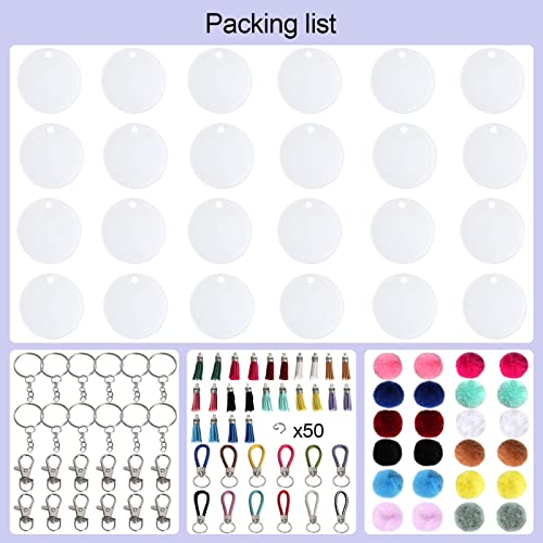 158Pcs Acrylic Keychain Blanks Keychain Tassel Set Including Keychain Blank, Woven Keychain, Key Ring With Chain, Tassel Pendant, Jump Ring, Snap Hook And Fluffy Ball For Diy Keychain Crafting #TOP6