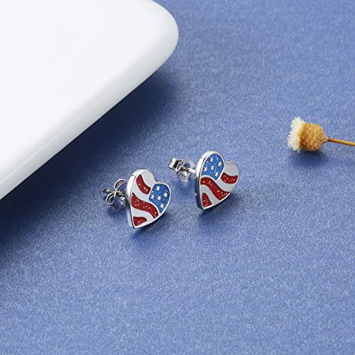 Usa Flag Dangle Earrings For Women: 925 Sterling Silver American Patriotic Red White And Blue Star Drop Earrings America Independence Day 4Th Of July Patriotic Jewelry Gifts For Teens Girls (Heart Flag Stud Earrings) #TOP4