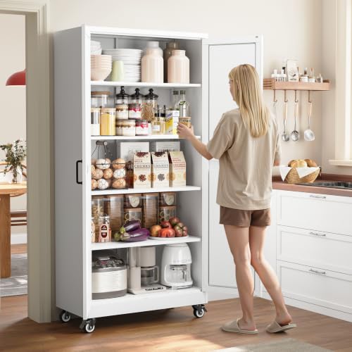 Image of 72 inchWhite Metal Kitchen Storage Cabinets Freestanding Garage Storage Cabinet