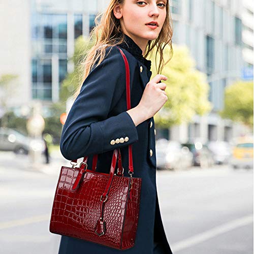 Women Handbags PU Leather Crocodile Pattern Shoulder Bag Wallets Clutch Purse 2 Pcs Set 6