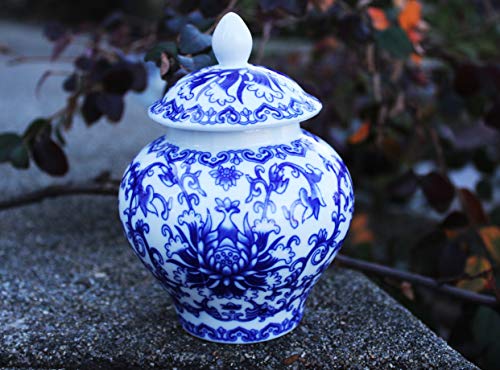 Ancient Chinese Style Blue And White Porcelain Helmet-Shaped Temple Jar. Small #TOP1