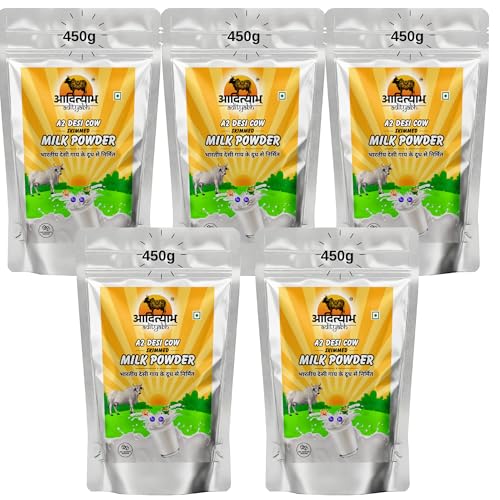Image of Adityabh A2 Cow Skimmed Milk Powder 450g (Pack of 5) | Clean & Natural | No Added Sugar | No Preservatives | Nutrient-Rich Dairy Powder | Ideal for Tea, Coffee & Daily Kitchen Use
