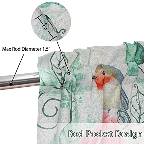 Caromio Cafe Curtains For Windows Linen Blend, Bird Flower Prined Short Kitchen Tier Curtains Window Treatment, Small Curtain Panels For Living Room, Bedroom, Green, 26" W X 45" L, Set Of 2 #TOP2