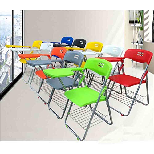 Set di 2 sedie da ufficio pieghevoli in plastica nera con tavoletta per scrittura, struttura in acciaio robusto, per formazione, conferenze, riunioni di lavoro e ambienti di apprendimento