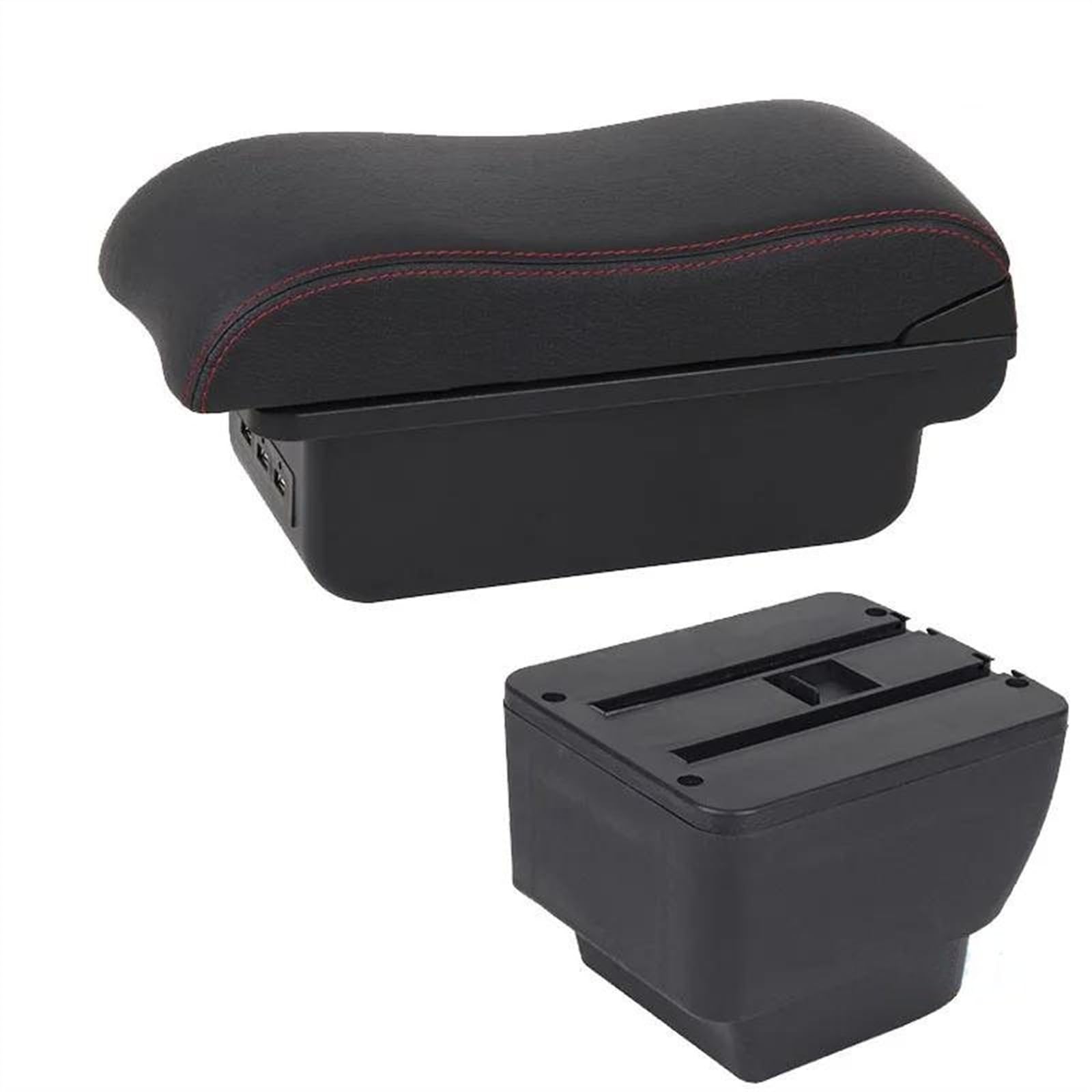 NOHEEU Car Armrest Box Retrofit Parts Storage Accessories Interior Details For MAZDA 2 Demio(B1 Black red 3USB)