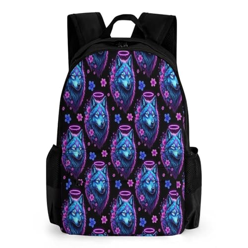 Backpack for Women, Floral Flowers Starry Wolf Comfort Lightweight Travel Shoulder Bag, Funny Multi-Functional Backpack with Pockets for Commuting