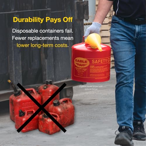 Eagle 2 Gallon Type I Red Safety Gas Can for Gasoline with Flame Arrester, Self-Closing Lid, and F-15 Funnel, Made in the USA, Galvanized Steel Flammable Storage Can, UI20FS by Eagle - Image 8
