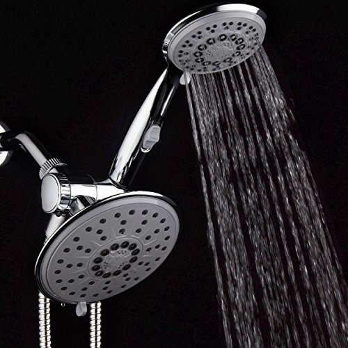 30-Setting 6 Inch Rain Shower Head With Handheld Shower Combo Featuring Patented On/Off Pause Switch By Hydroluxe - Use Each Showerhead Separately Or Both Together! Premium Chrome Finish #TOP6