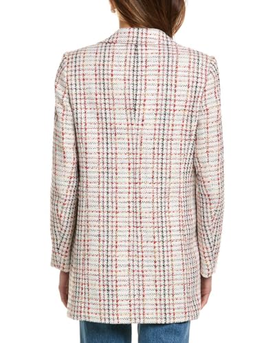 Anne Klein Women's Tweed Plaid Long Faux Double Breasted Ja2