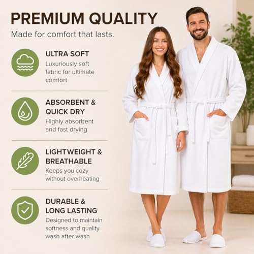 Image of BIOLINEN 100% Cotton Terry Shawl Collar Bathrobe with Slippers