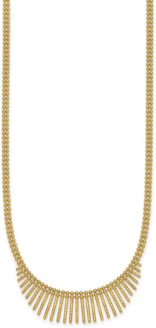 JewelryWeb 56mm 14k Solid Yellow Gold Polished and Textured 2 Strand Multi Dangle Necklace 17 Inch Strand Necklace for Women