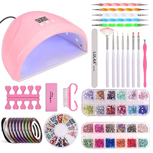 Czemo Kit Uñas Semipermanentes,Uñas 5pcs Bolígrafo y 24 Cajas Lentejuelas de Uñas con Lámpara LED/U-V 36W Kit Uñas de Gel Completo,Kit de Inicio de Manicura,Arte de Uña para Chicas y Mujeres