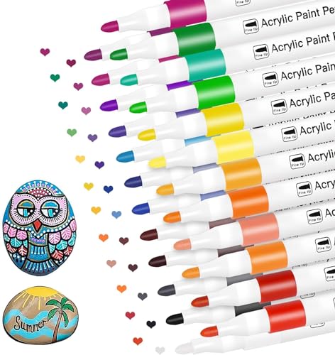 SHSHbuy Feutre Acrylique,24 Couleurs Marqueur Peinture,Stylo Peinture Acrylique pour Pierre Bois Verre Plastique Toile Textile