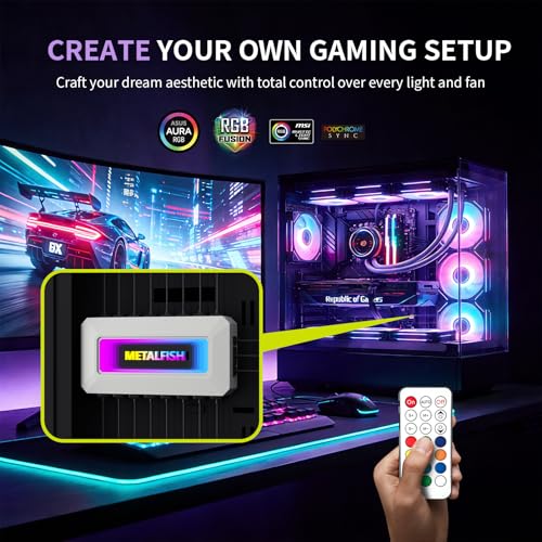 CyberPrism Aethernet 18-Port ARGB & PWM Fan Hub with Controller, 10x 5V ARGB & 8x PWM Controller, Auto Temp Control, METALFISH Infinity Mirror Design, Magnetic Mount, SATA Powered, MB Sync Support - Image 4