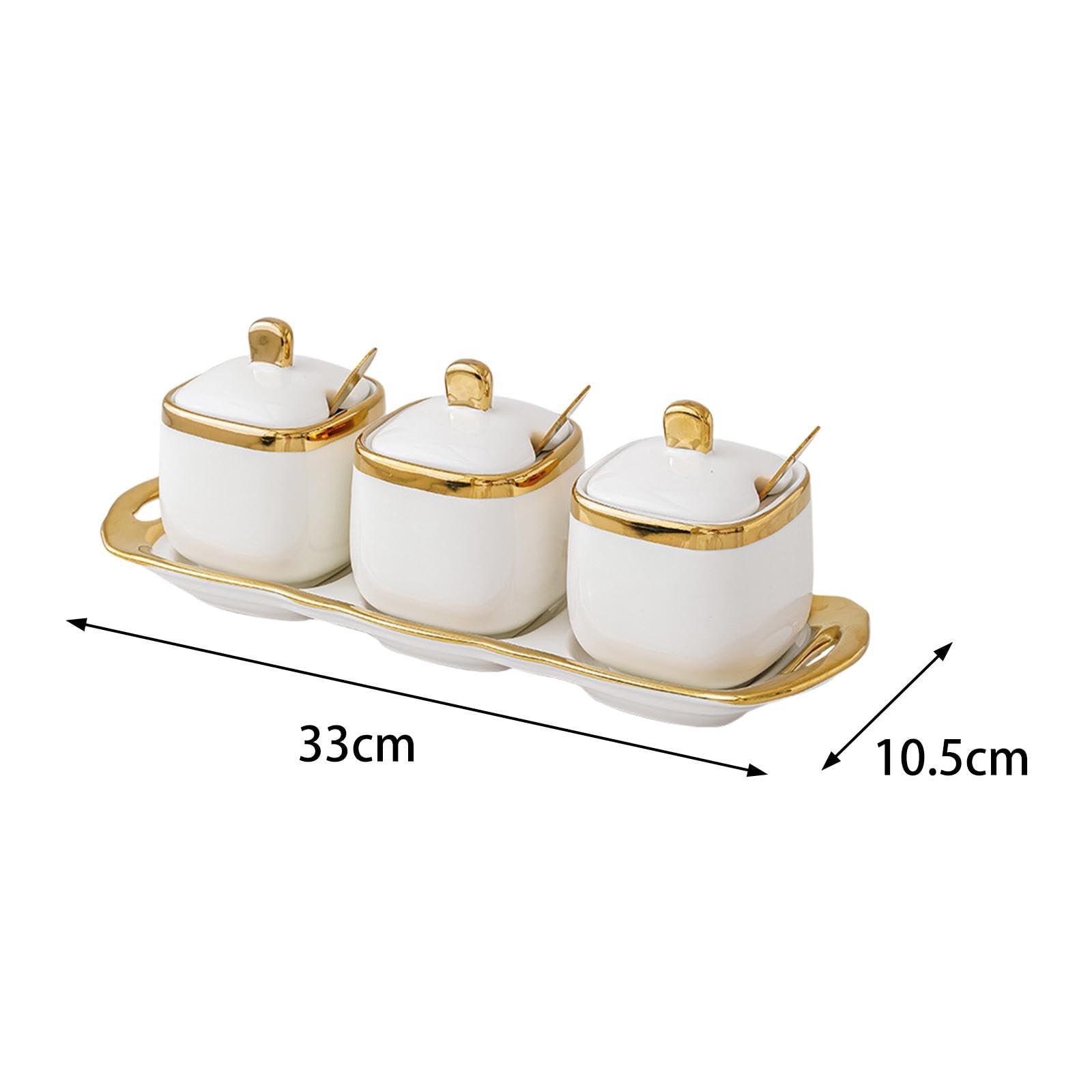 Keramik-Gewürzdosen-Set – Küchenbehälter für Zucker, Salz und Gewürze mit Löffel und Deckel – ideal für die Organisation Ihrer Gewürze
