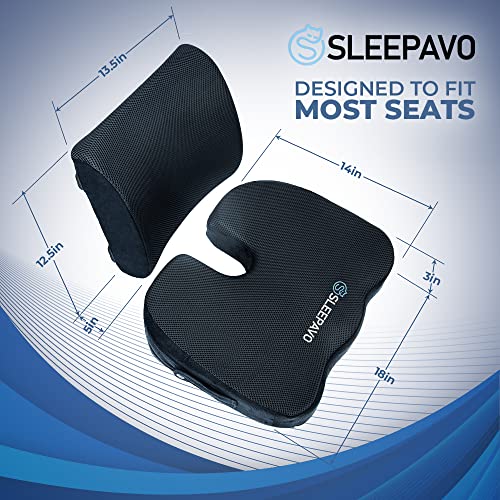 Sleepavo Memory Foam Seat Cushion For Office Chair-Orthopedic Back And Butt Pillow For Sciatica Tailbone Coccyx Hip Pain Relief For Sitting, Gaming, Desk, Car, Airplane-Padded Lumbar Support Pillow #TOP2