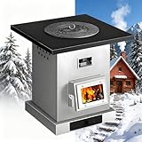 poele bois déchiqueté 【Conception parfaite】Comprend 4 sections de conduit de cheminée et 1 crochet à bûches. Le dessus carré est compatible avec différents types d;ustensiles de cuisine (cocotte, wok, poêle, etc.). Les cendres tombent en toute sécurité dans le cendrier, tandis que l;évent de fumée renforcé améliore la stabilité. Le design incurvé du cadre assure des bords lisses.