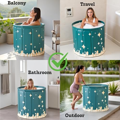 Image of Foldable Adult Bath Tub for Home Spa | Large Portable Bathtub with Backrest & Handle | Insulated Folding Tub for Hot & Cold Soak, Ice Bath, Bubble Bath & Relaxing Spa (Green Star Bathtub)