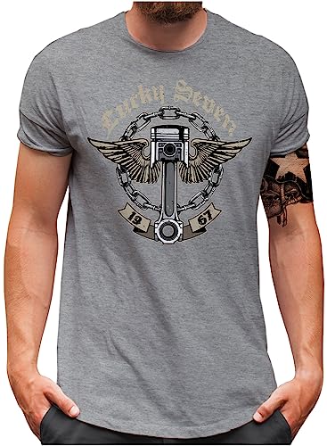 T-shirt Lucky 7 Homme Gris mélangé US Garage Tuning du S au 5XL