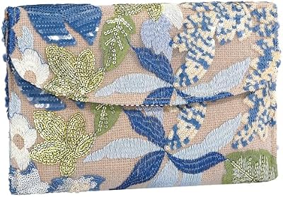 XquiziFit Floral Beaded Evening Clutch – Blue Sequin Embroidered Purse for Women