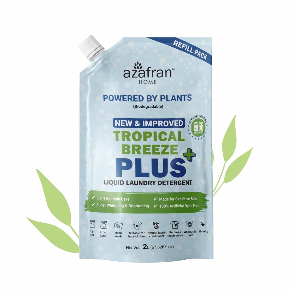Azafran Plant-Based Tropical Breeze Plus+ Liquid Laundry Detergent Refill Pack - 2 L, Remove Tough Stains, Natural Fabric Conditioner, Suitable for Baby Clothes & Suitable for all Washing Style (B0C5DJQS68) Amazon Price History, Amazon Price Tracker