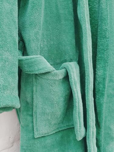 Image of Cotton Bolls Textiles Microfiber Fleece Bath Robe for Men | Shawl Collar with Long Sleeves| Lint Free | Anti-Bacterial | Super Soft Fabric (XL, Emerald Green)