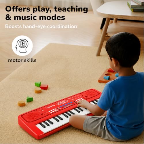 Image of Lifelong Wireless Rechargeable Piano Keyboard for Baby & Kids with Mic, Single Speaker, Portable Keyboard Piano, Type C Charging, Long Battery Life Musical Keyboard Gift for 2-8 Yrs (LLCKMP02)