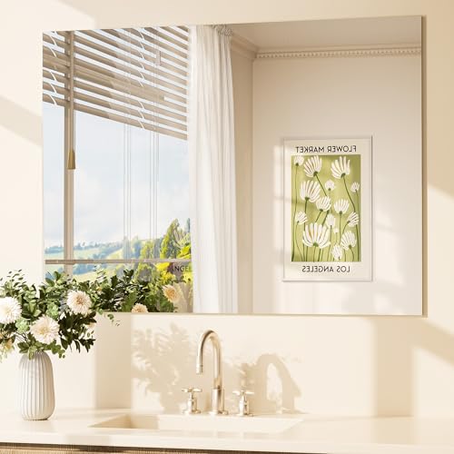 TETOTE Frameless Bathroom Mirror 40 x 30 Vanity Mirror for Bathroom Sink Suitable for Bedroom Living Room Entryway Hallway Home Gym Vertically/Horizontally