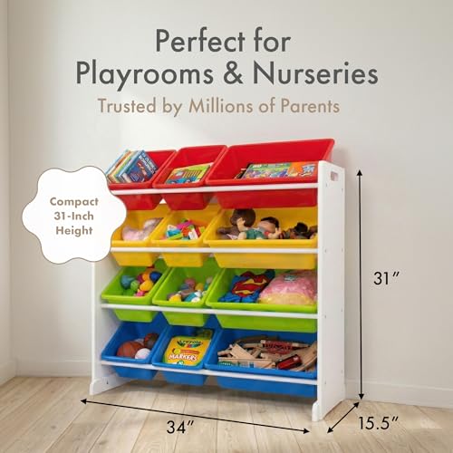 Humble Crew Toy Storage Organizer with 12 Removable Storage Bins for Kids Playroom, 4-Tier Toddler Toy Organization, White/Primary by Humble Crew - Image 6