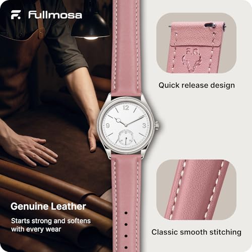 Image of Fullmosa 22mm Quick Release Leather Watch Band for Garmin Samsung Galaxy | Strap for Garmin Vivoactive 4 45mm,Garmin Venu 4(45mm) /Venu 3 /Venu 2,Samsung Galaxy Women Men, Pink&Silver Buckle