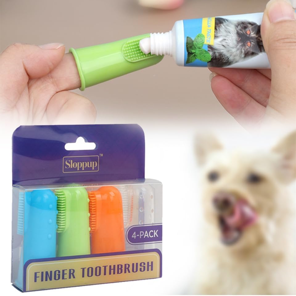 Generic My Forever Pet Finger Toothbrush for Dogs and Cats, 4-Pack, Soft Bristles, Green/Blue/Orange/Purple